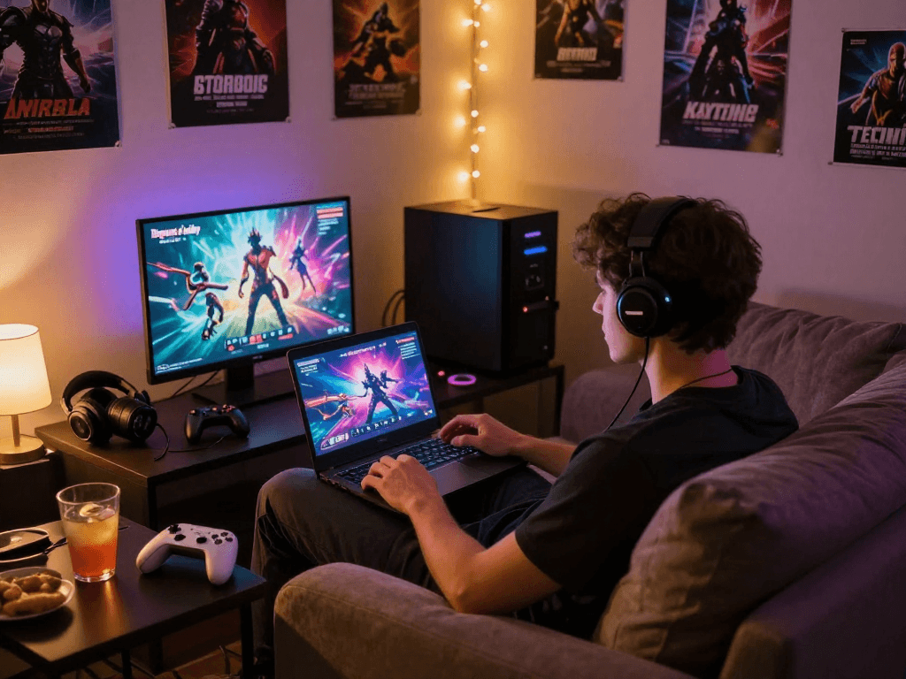 Adult gaming experience focused on degrees of lewdity in a cozy living room.