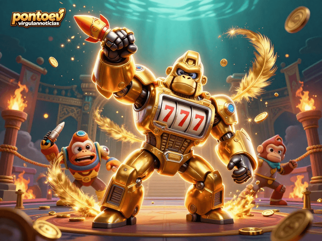 Experience thrilling slots action at pontoevirgulanoticias with our dynamic casino illustration.