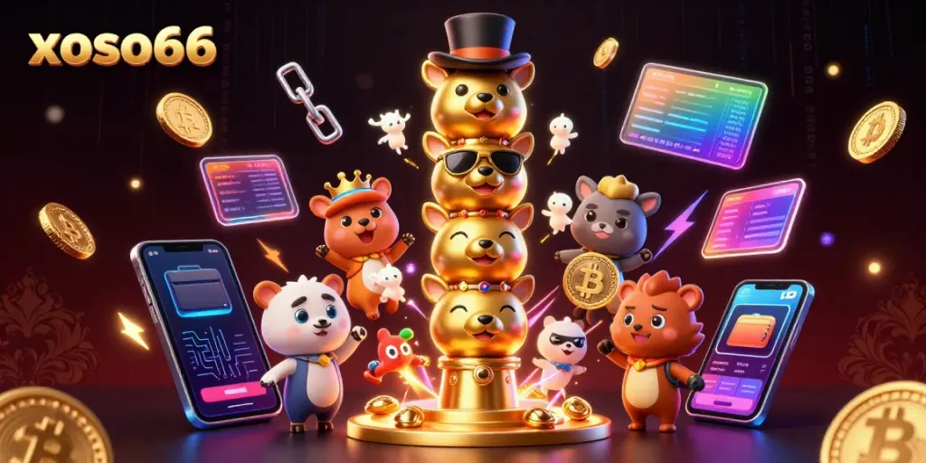 Engage in the excitement of xoso66 with a rich digital illustration showcasing a lively casino atmosphere.