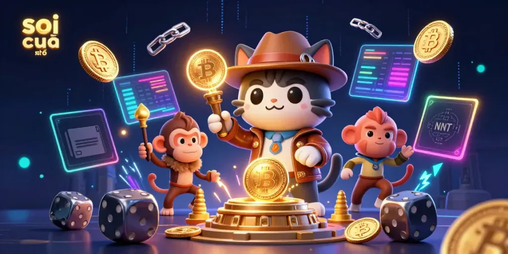 Engage in soi cầu xổ số with a lively exploration scene showcasing vibrant characters and glowing casino artifacts.