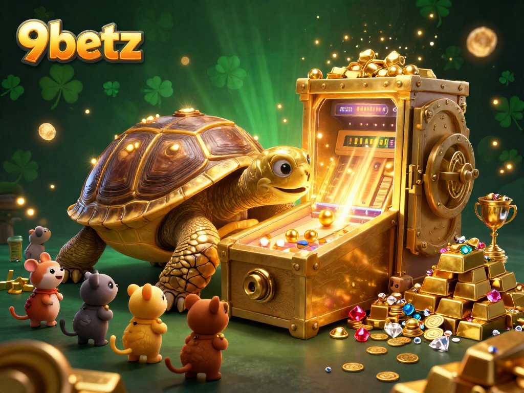 Experience the excitement of 9betz with vibrant casino elements and thrilling cartoon characters in a stunning 3D scene.