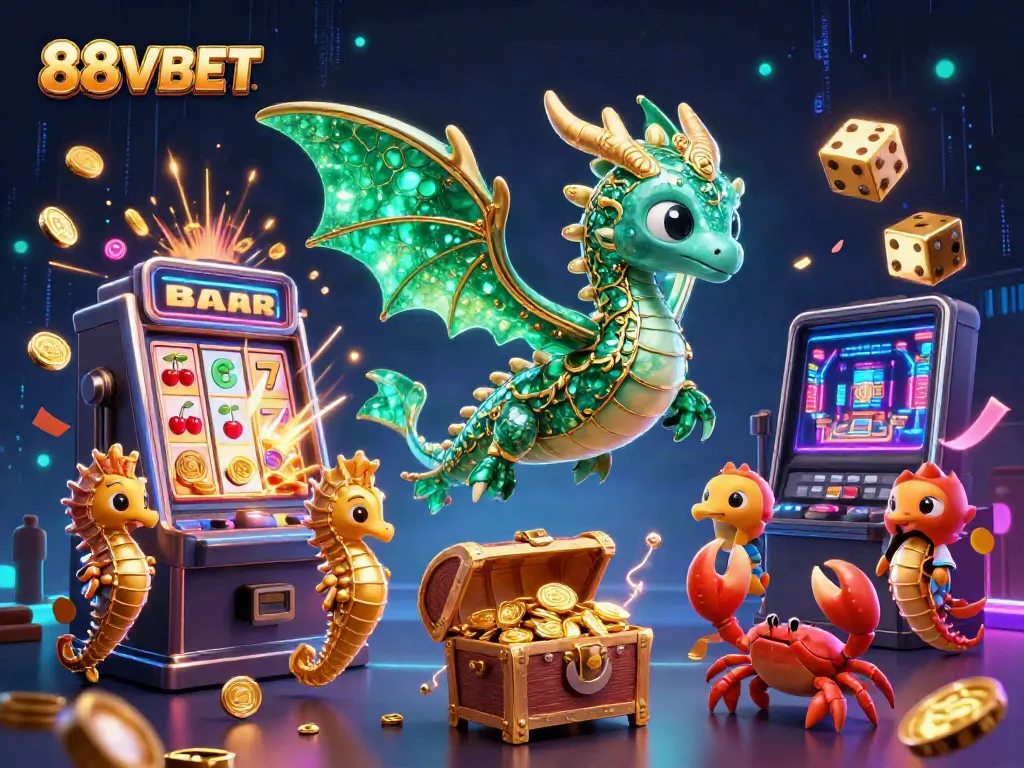 Experience the exhilarating world of 88VBET with a stunning scene of a treasure-laden sea dragon surrounded by a jackpot explosion.