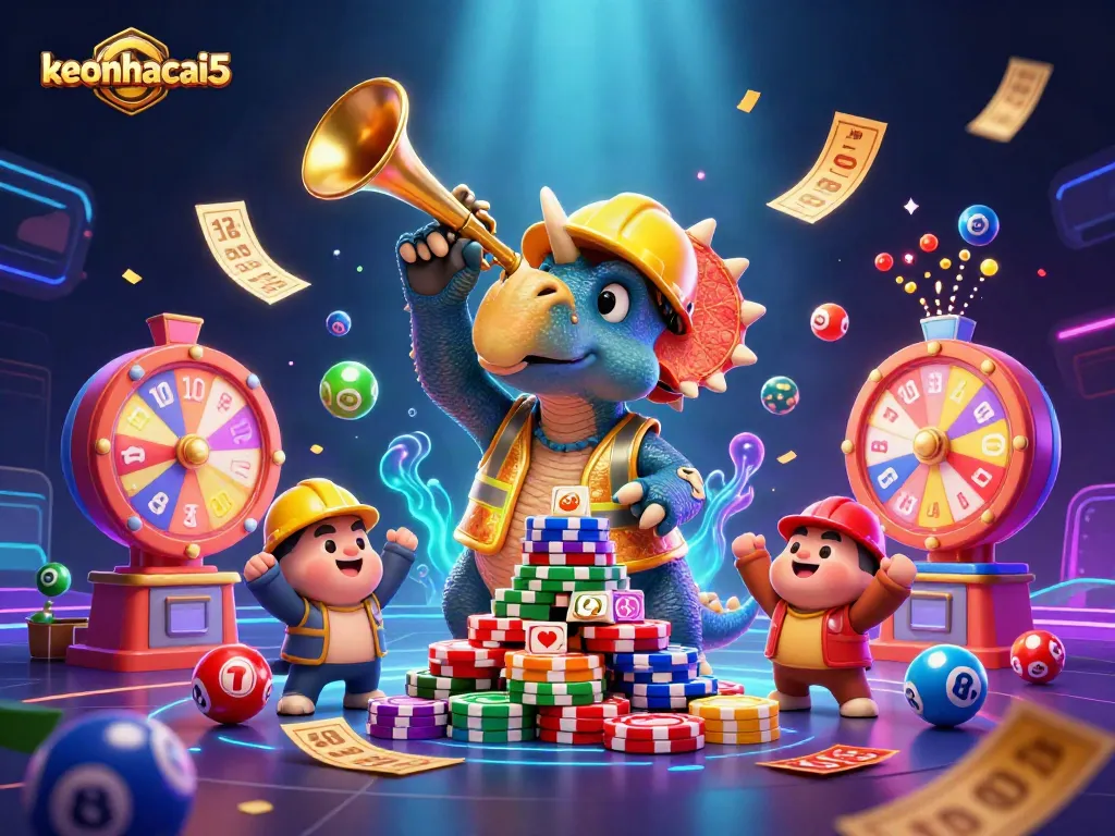 Experience the excitement of keonhacai5 with dynamic energy and colorful elements in a vibrant 3D gambling scene.