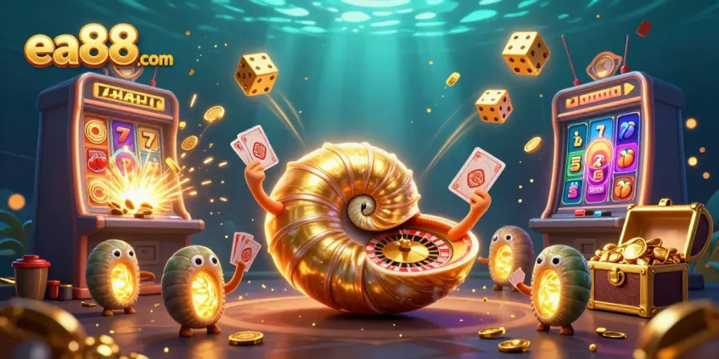 Experience excitement with ea88 com, featuring a dynamic casino scene with unique characters and vibrant elements.