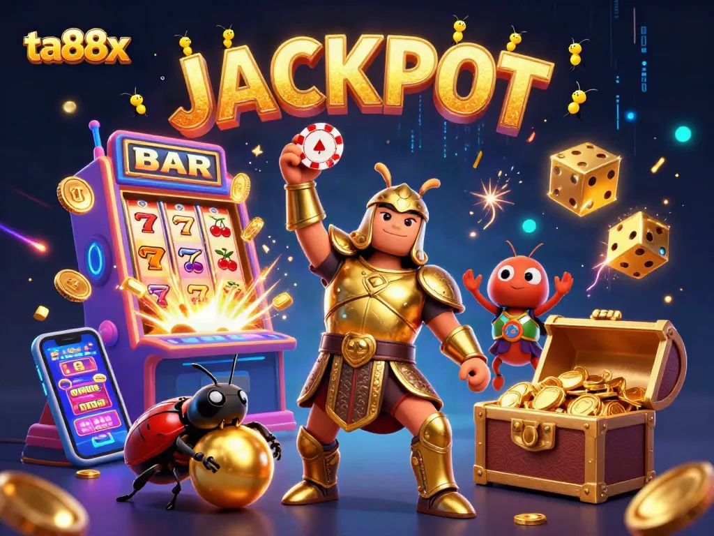 Experience ta88x exhilaration with a jackpot celebration in this vibrant casino-themed illustration.