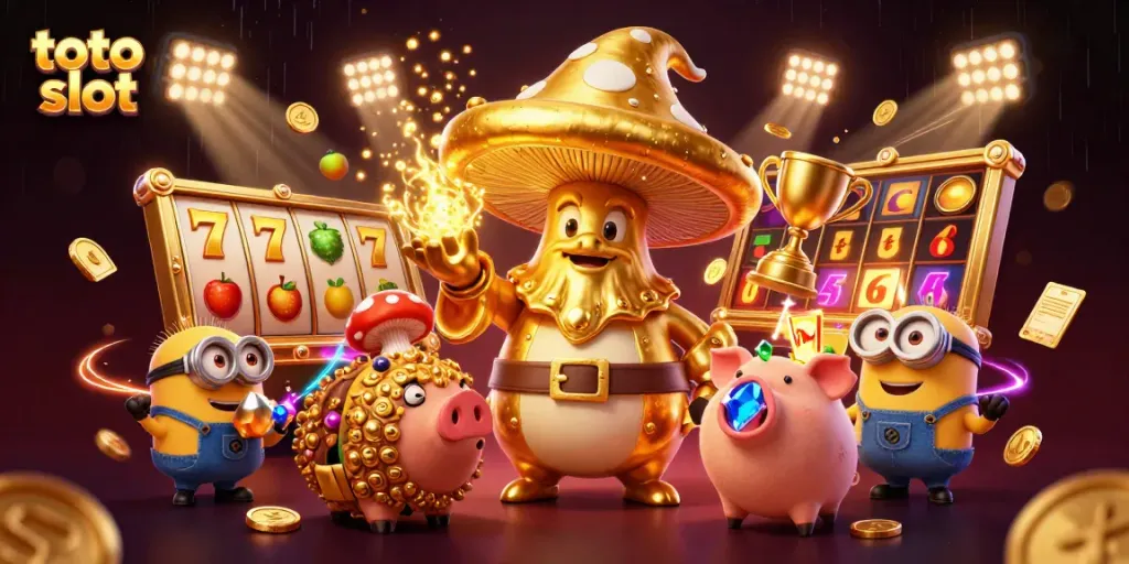 Experience thrilling gameplay with characters and dynamic elements in toto slot casino illustration.