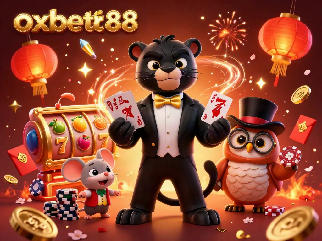Experience thrilling games at oxbet88 with a stylish cartoon panther, owl dealer, and lucky mouse!