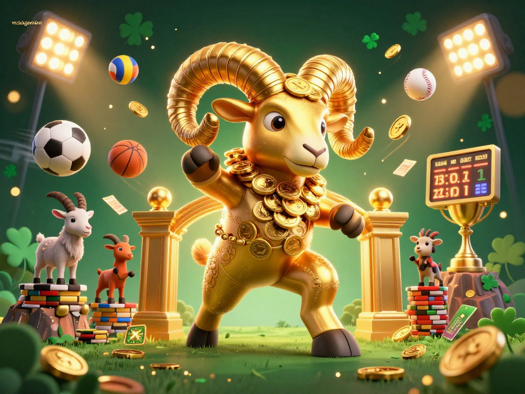 Experience the excitement of vicclubgamebai with dynamic sports balls and a gold ram charging towards victory!
