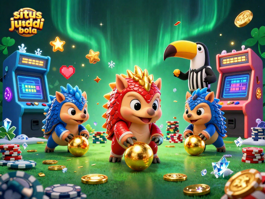Experience situs judi bola excitement with rival pangolins playing amidst vibrant casino elements.