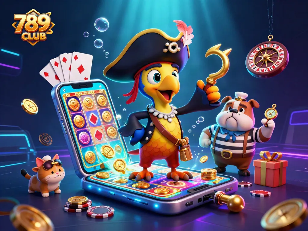 Engage with the thrilling energy of 789CLUB's gaming world, featuring vibrant slot games and iconic characters.