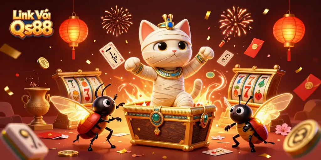 Experience the excitement of Link Vào Qs88 with vibrant casino-themed characters and dynamic game elements.
