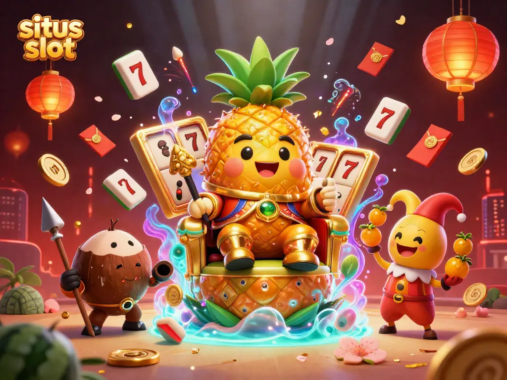 Experience thrill with situs slot in a vibrant beach casino featuring whimsical characters and rich elements.