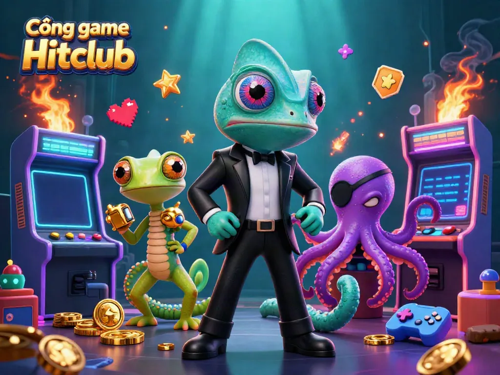 Experience thrilling fun at Cổng game Hitclub with our vibrant casino games illustration featuring exciting characters.