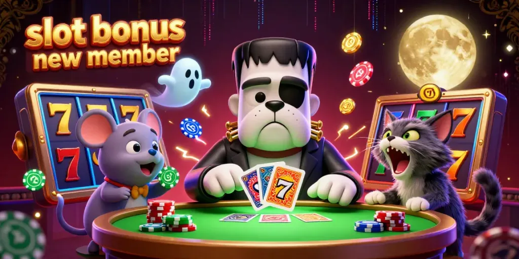 Experience the excitement of slot games with a captivating slot bonus new member scene and adorable characters.