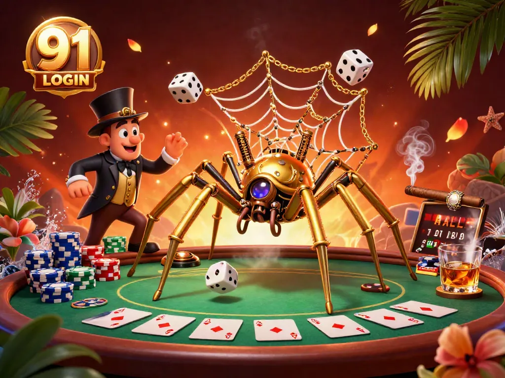 Experience the thrill of 91 CLUB LOGIN with a vibrant steampunk casino scene, showcasing poker and excitement.