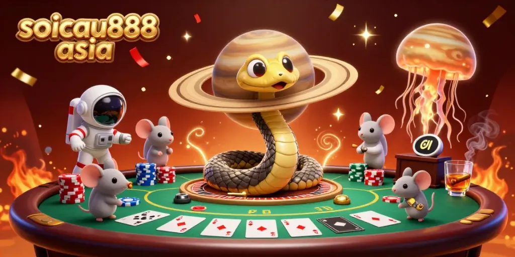 Engage with soicau888 asia during exhilarating cosmic roulette games with astronaut mice and a whimsical jellyfish dealer.
