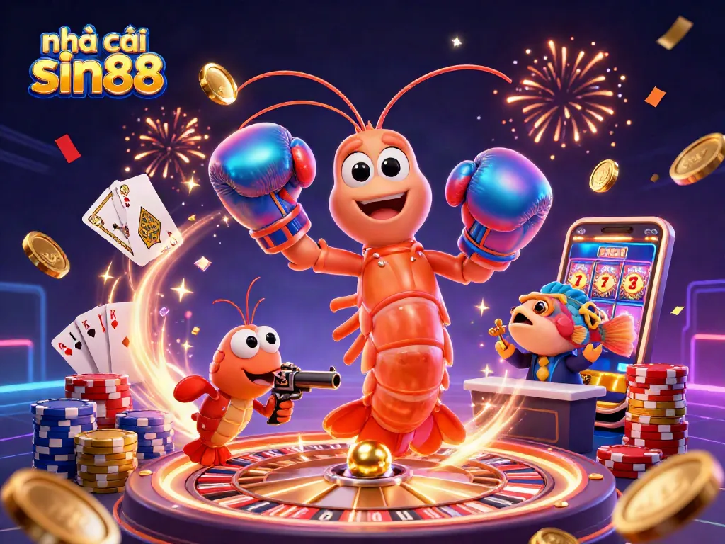 Engage in thrilling gaming experiences at nhà cái sin88 with iridescent characters and vibrant casino elements.