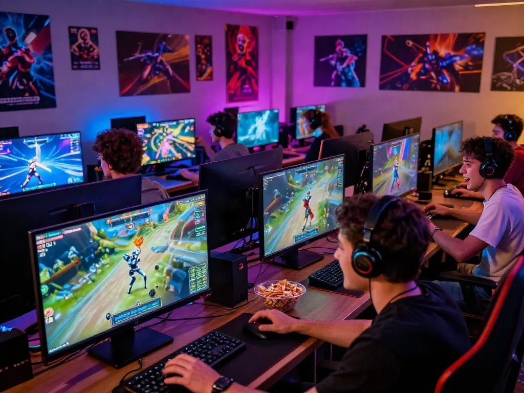 Friends enjoying multiplayer games together at the vibrant kilat 404 gaming lounge.