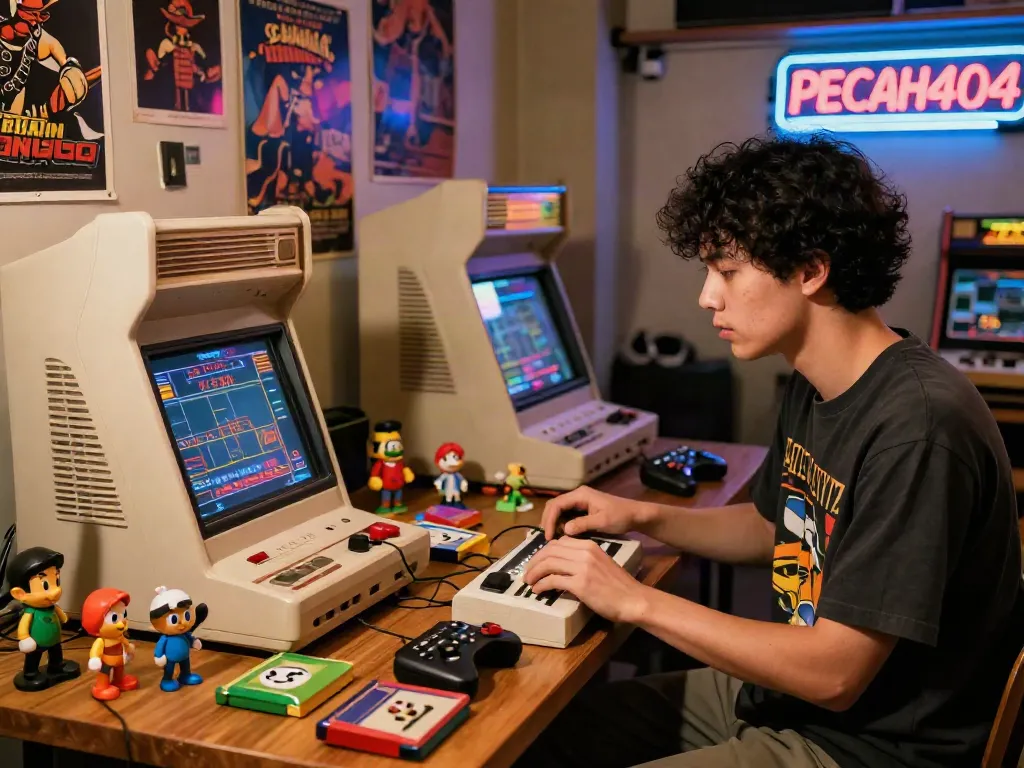 Heartfelt retro gaming nostalgia with PECAH404 console and collectibles