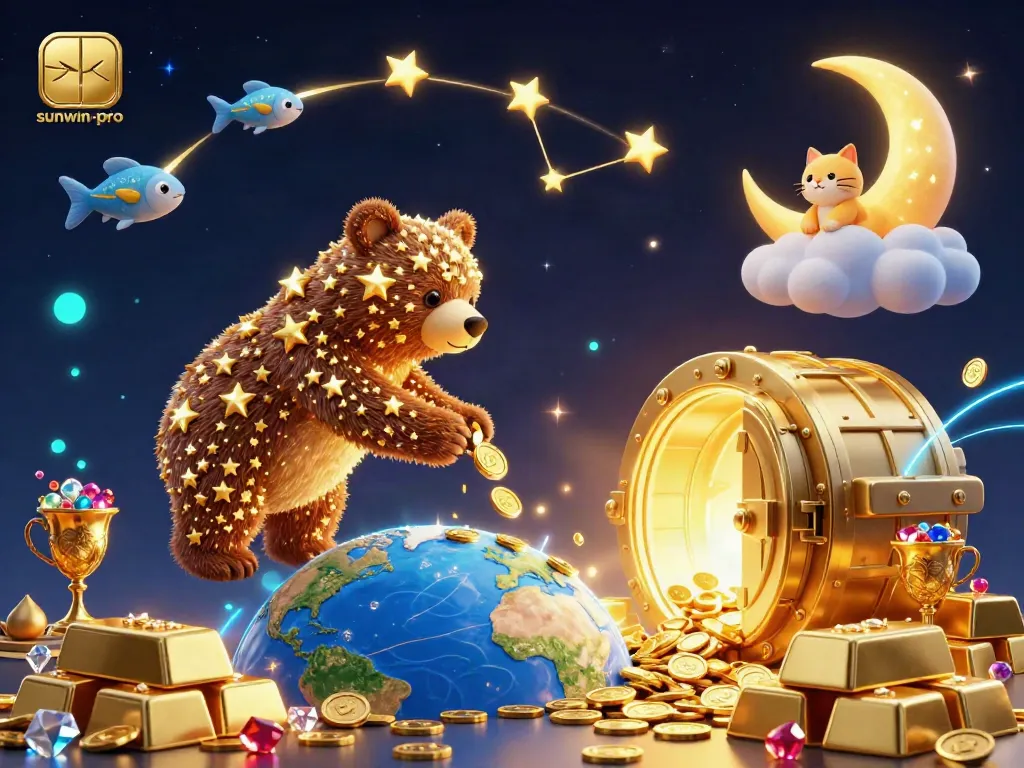 Engage with sunwin-pro as a constellation bear collects coins in a vibrant 3D casino illustration.