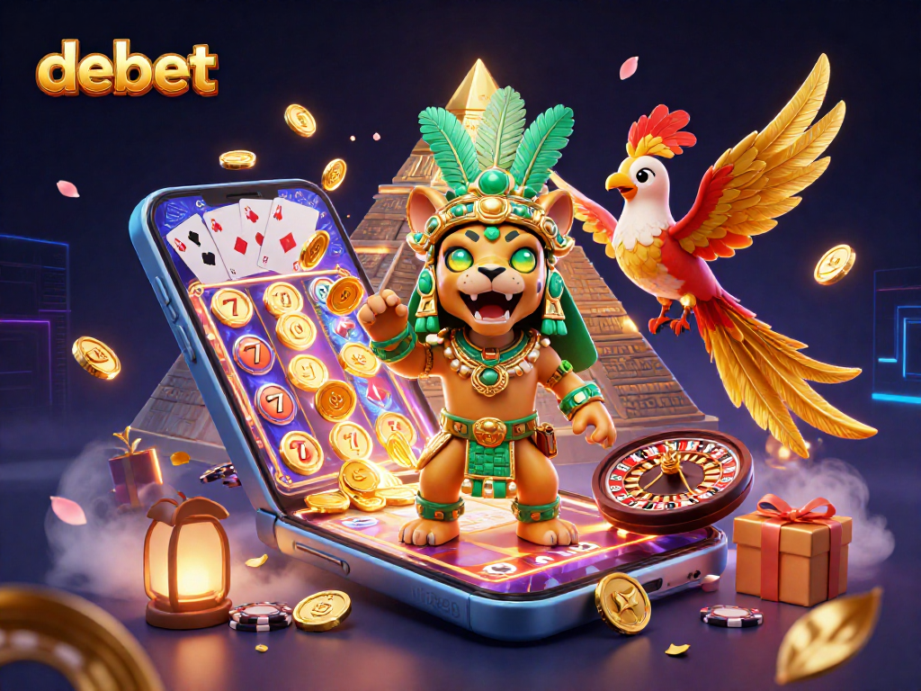 Experience debet’s engaging slots and lively casino atmosphere with a vibrant 3D illustration.