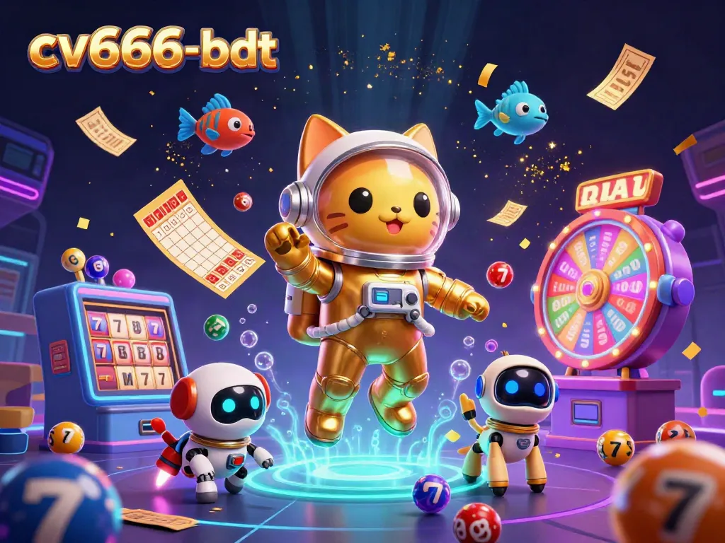 Experience exciting gameplay at cv666-bdt with vibrant lottery elements and 3D astronaut characters.