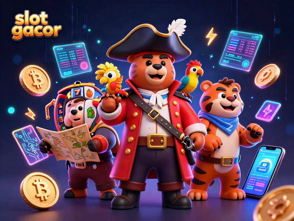 Spin the slots with slot gacor featuring lively characters amidst vibrant casino elements.