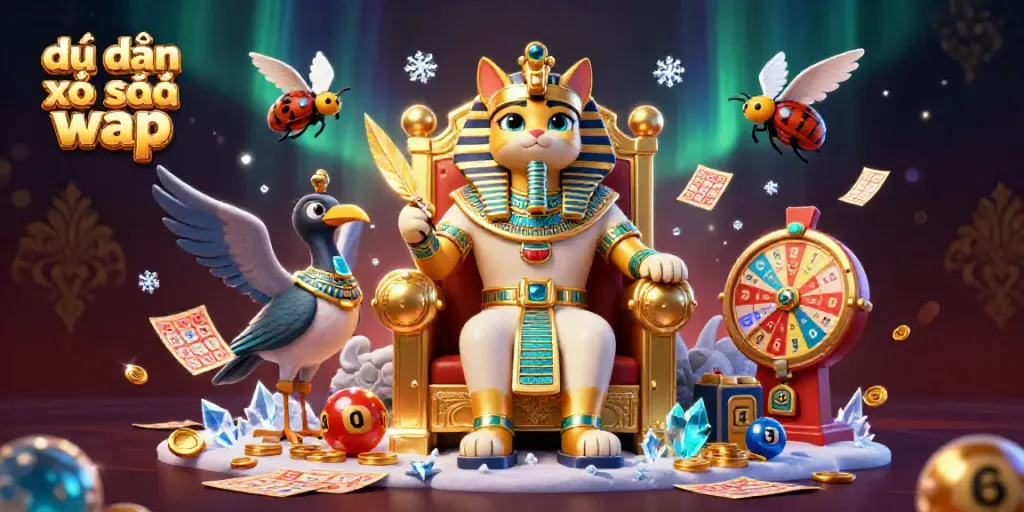 Engage with dự đoán xổ số wap through dynamic lottery elements and captivating characters set in a rich 3D illustration.