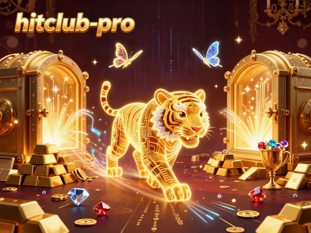 Experience thrilling gameplay at hitclub-pro with a neon-wireframe tiger in a dazzling casino.