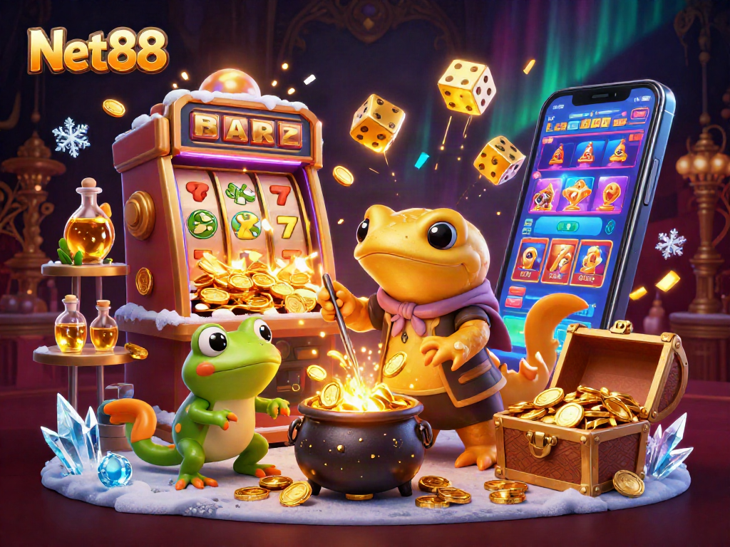 Transform your gaming experience with Net88, featuring a vibrant 3D casino scene full of excitement and rich rewards.