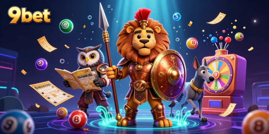 Engage in thrilling moments at 9bet with colorful lottery balls and casino elements.