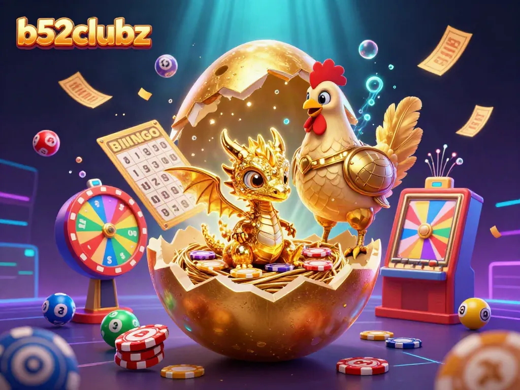 Experience the charm of b52clubz with a golden dragon surrounded by dynamic casino elements.