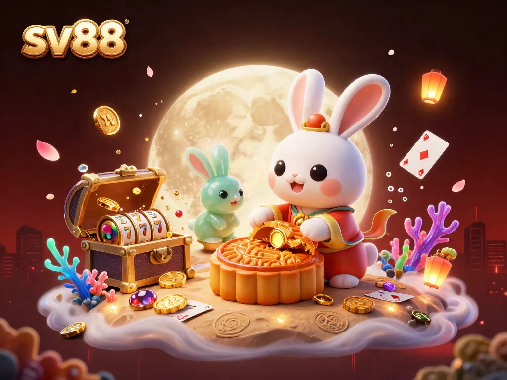 Experience sv 88 gaming with vibrant characters, golden chips, and rich slot elements in this captivating illustration.