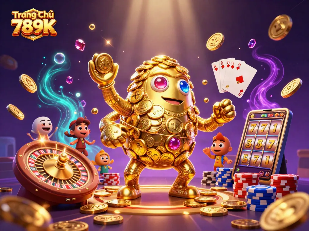 Experience thrilling gameplay at Trang Chủ 789K with lavish golden golem and vibrant casino elements.