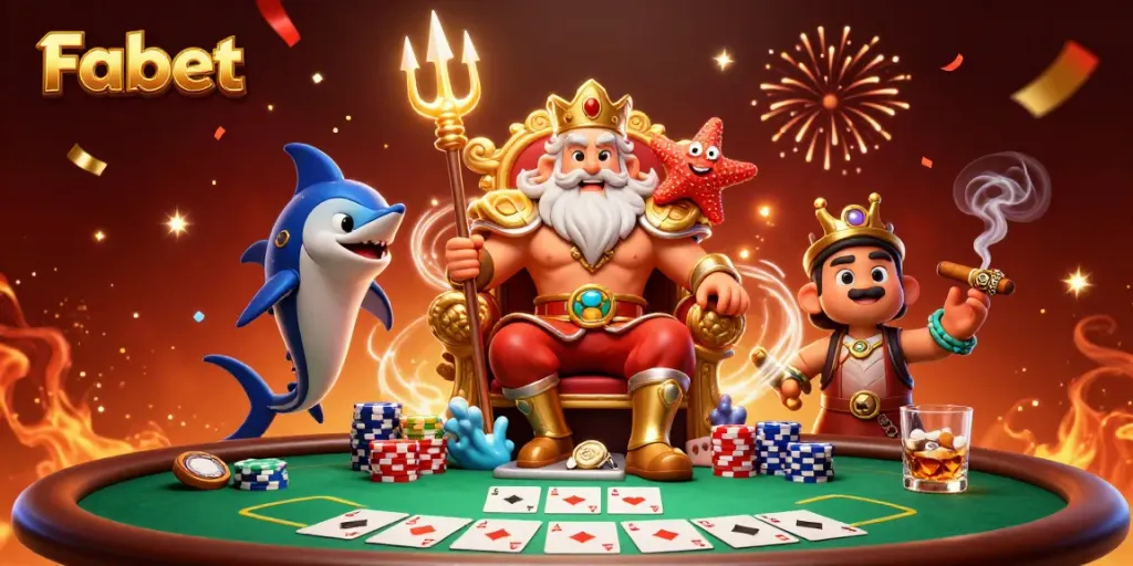 Fabet thrilling scene showcasing Neptune's poker kingdom with vibrant casino elements
