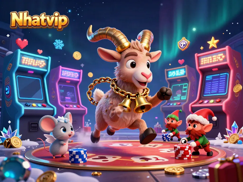 Nhatvip engages players with exciting holiday-themed casino games amid a festive scene.