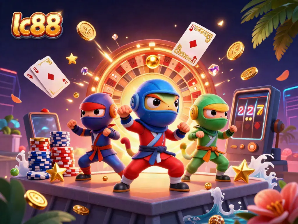 Experience the thrill of lc88 with ninja chameleons amidst a vibrant casino scene.